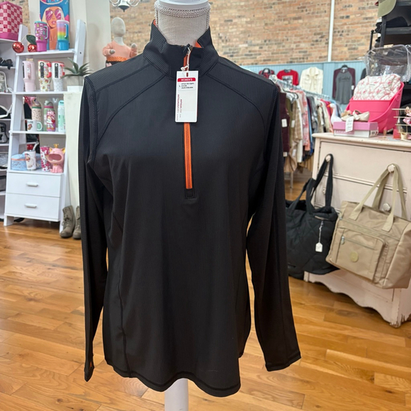 Antigua Tops - Women's Antigua Black Orange Striped Long Sleeve Tee L